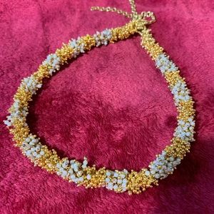 Necklace in white , Silver and gold beads